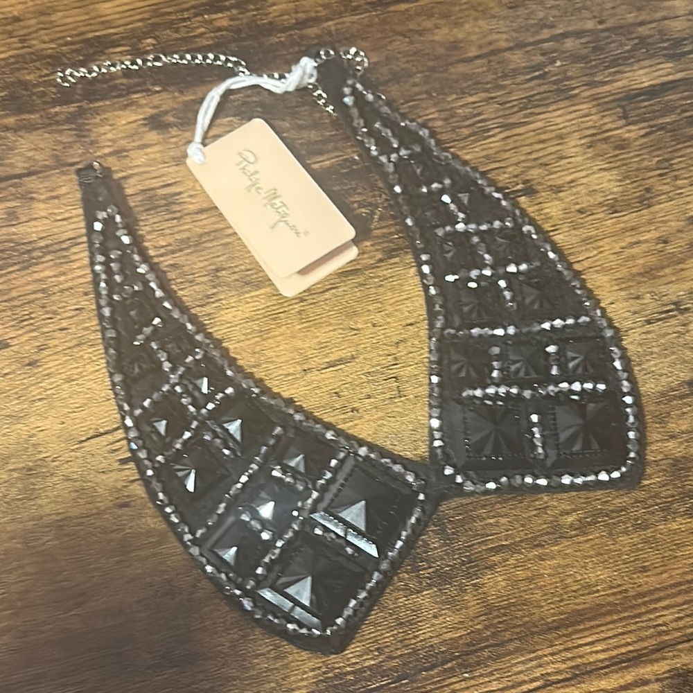 NWT. Philippe Matignon Black Beaded and rhinestoned neck collar.